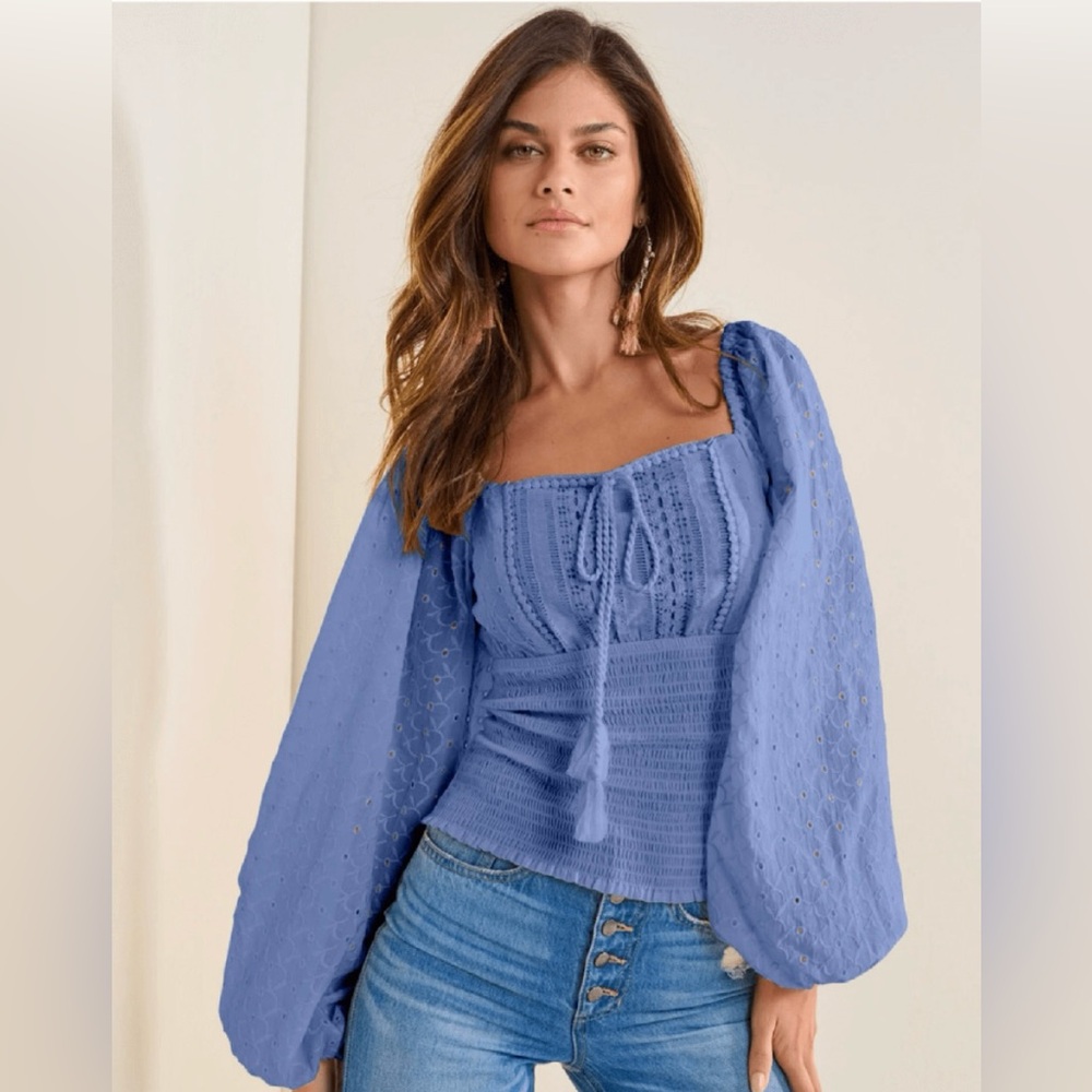 Venus Smocked Eyelet Tassel Top